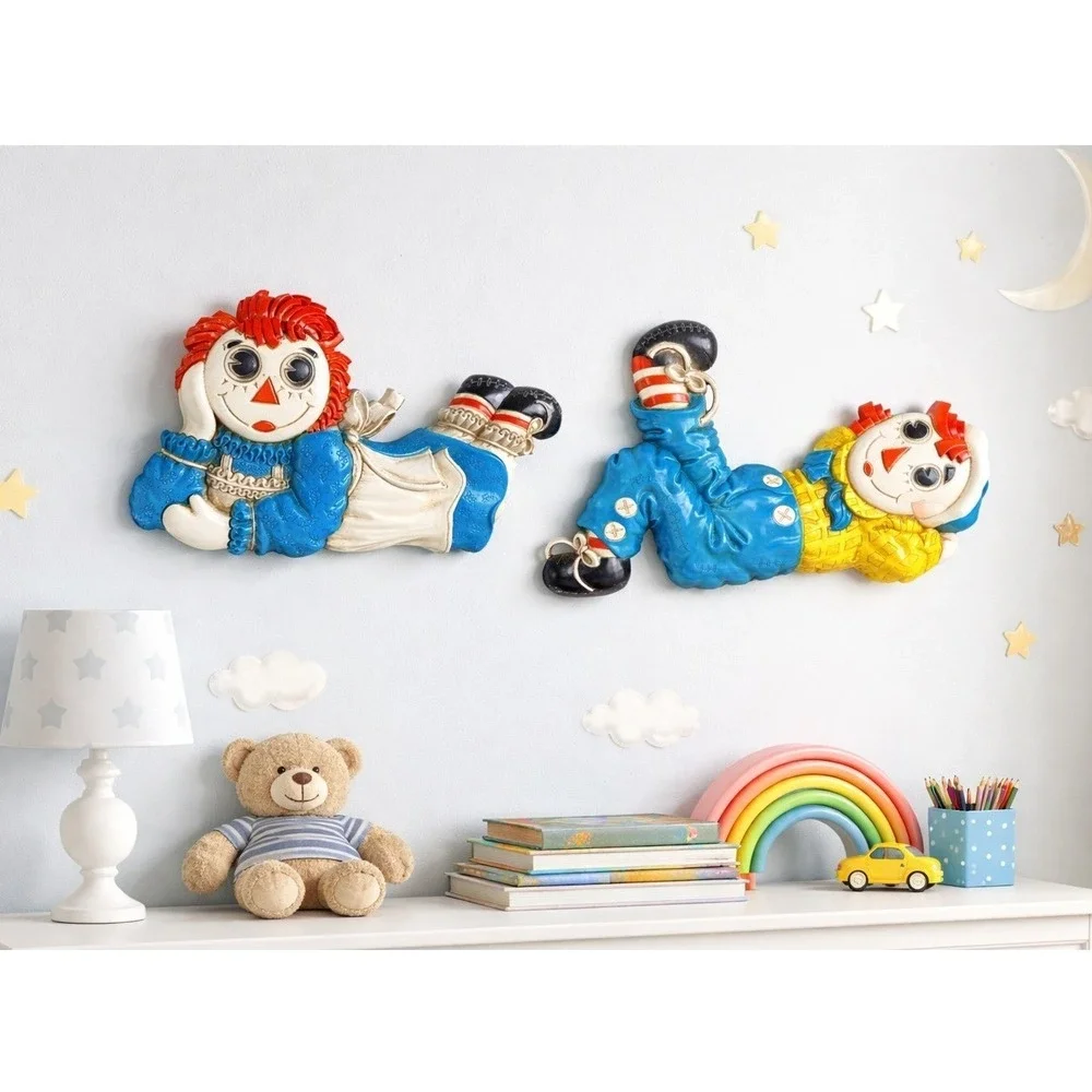 Raggedy Ann & Andy Wall Plaques Set Vintage 1977 Bobbs Merrill Room Decor - Picture 2 of 9